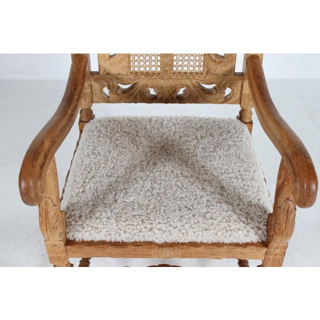 Brown Danish Renaissance Handcrafted Armchair in Oak and New Sheepskin by Axel Einar Hjorth, 1940s For Sale - Image 8 of 9
