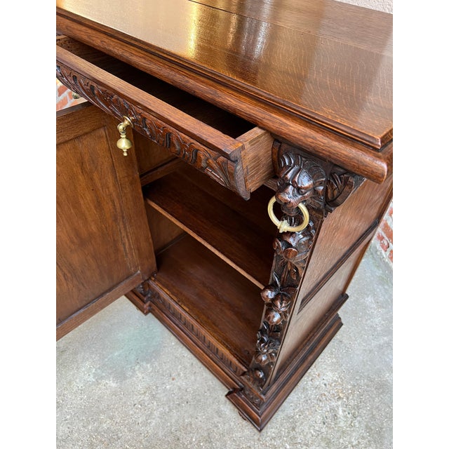 19th Century French Carved Oak Hunt Cabinet Confiturier Liquor Bar Black Forest Fox For Sale - Image 11 of 13
