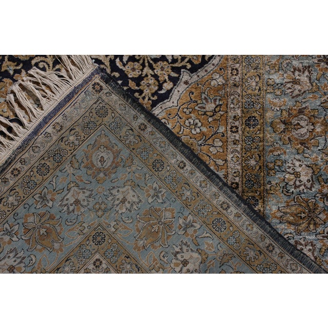 Beige Hand-Knotted Vintage Persian Qum Rug in Beige-Brown Floral Medallion Pattern For Sale - Image 8 of 8