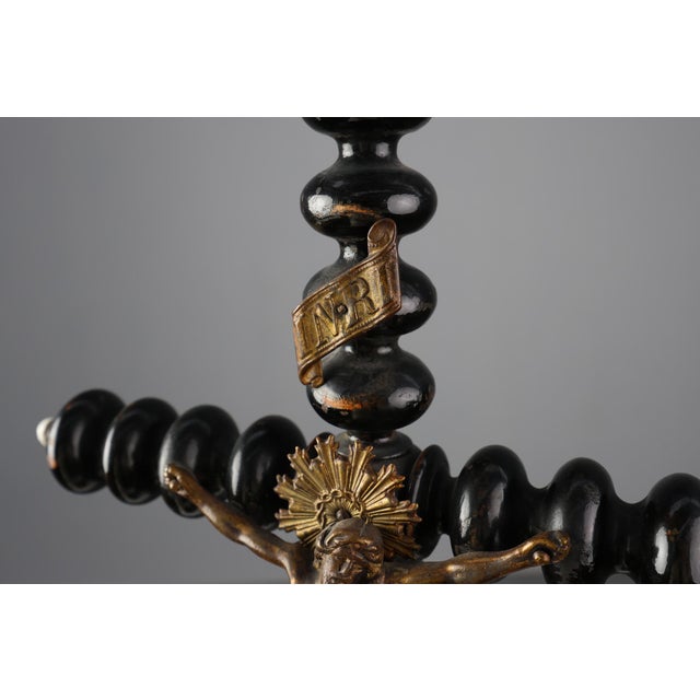 Antique French Wood and Brass Crucifix, 1800s For Sale - Image 11 of 14