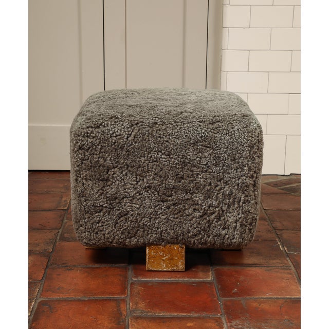 Dark Gray Vintage Grey Shearling Footstool For Sale - Image 8 of 8