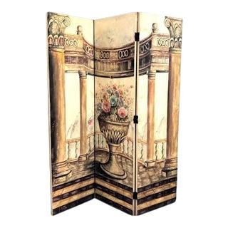 Painted Flower / Column Folding Screen For Sale