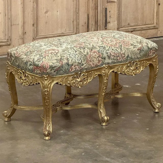 19th Century French Louis XIV Giltwood Vanity Bench With Tapestry For Sale - Image 4 of 12
