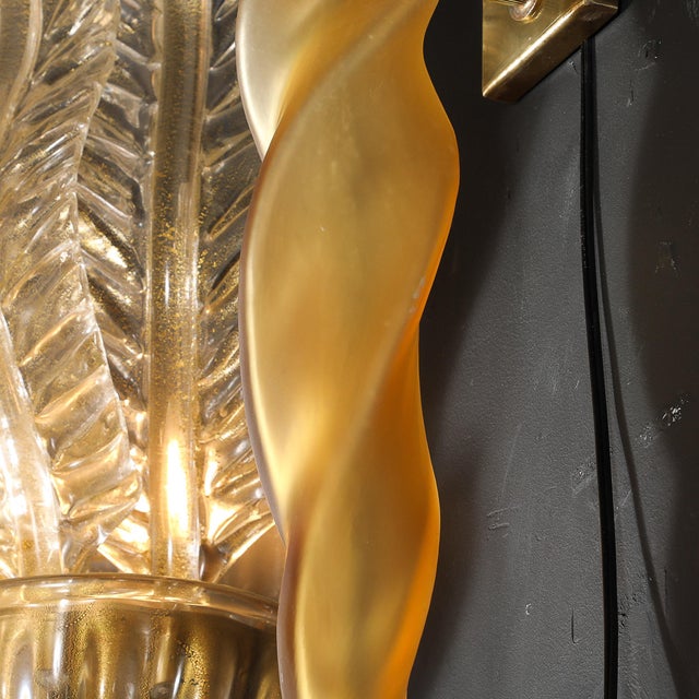 Mid-Century Hand-Blown Murano Frosted Glass Sconces With Spiral Amber Drop For Sale - Image 17 of 18