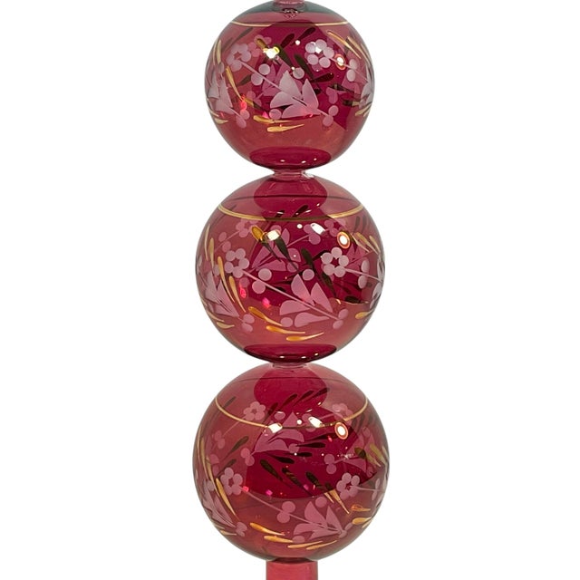 Vintage Cranberry Red Etched Glass Tree Topper 13” For Sale - Image 9 of 12