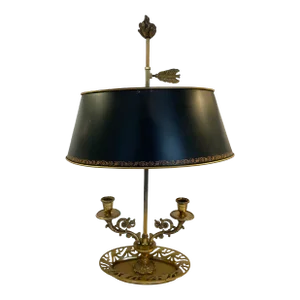 1950s Gilt-Bronze and Painted Tole Bouillote Lamp