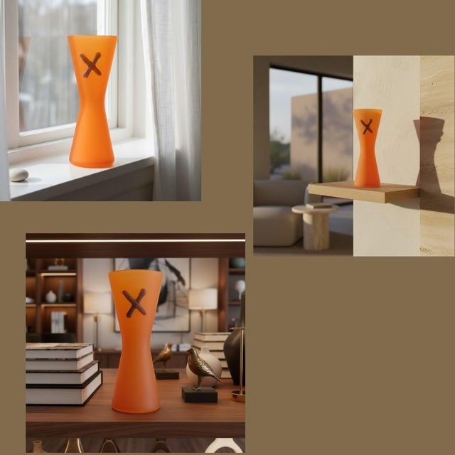 Vintage Studio Art Glass Vase-Frosted Orange-Modern-Memphis Style-Contemporary For Sale - Image 11 of 11