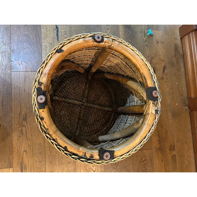 Mediterranean Vintage Woven Rattan Side Table For Sale - Image 3 of 5