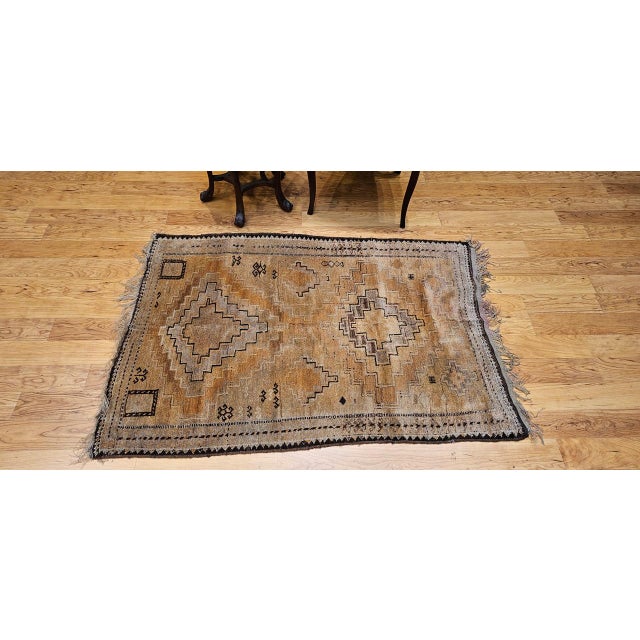 Late 20th Century Vintage Moroccan Tribal Rug, Hand-Knotted Wool, Geometric Pattern, Camelhair, 3’ X 5’ For Sale - Image 5 of 17