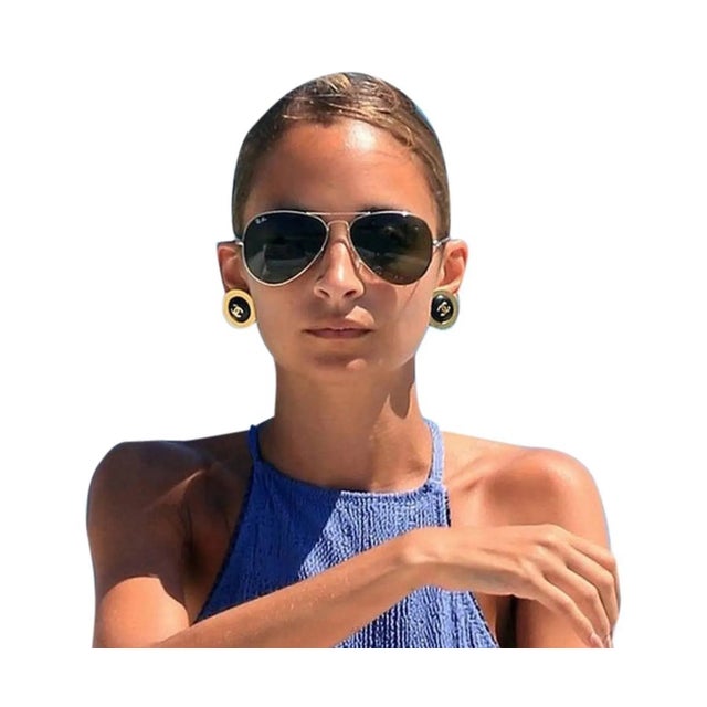 Chanel Chanel Vintage Gold Plated CC black Gold Rim Clip on Earrings As seen on Nicole Richie - 2 Pieces For Sale - Image 4 of 4