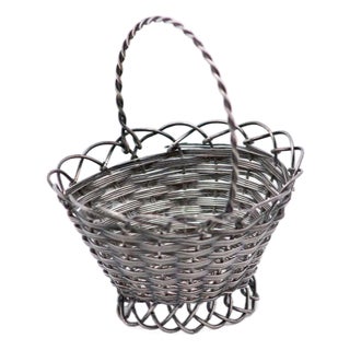 Elliptical Silver Wire Basket For Sale