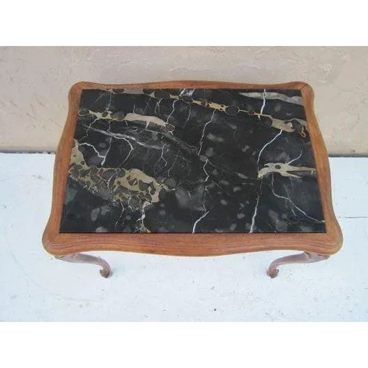 1970s French Style Solid Wood Side Table with Marble Top For Sale - Image 12 of 13