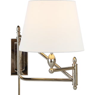 Thomas O'Brien for Visual Comfort Signature Paulo Small Bracket Light in Polished Nickel with Linen Shade For Sale