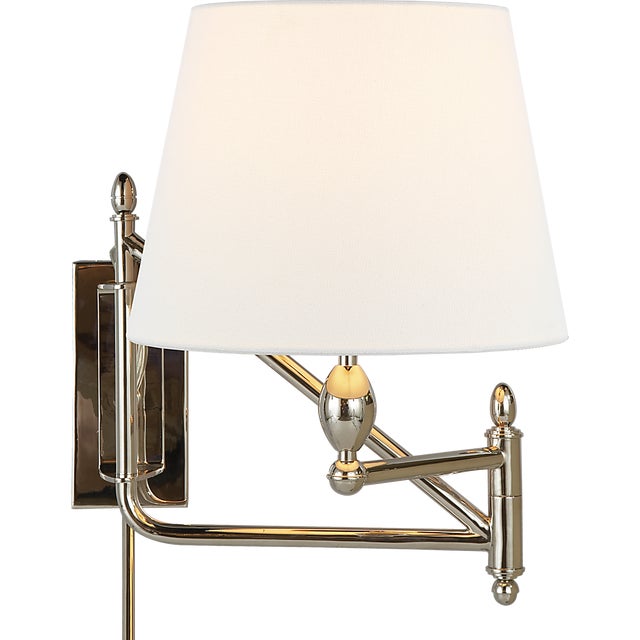 Thomas O'Brien for Visual Comfort Signature Paulo Small Bracket Light in Polished Nickel with Linen Shade For Sale