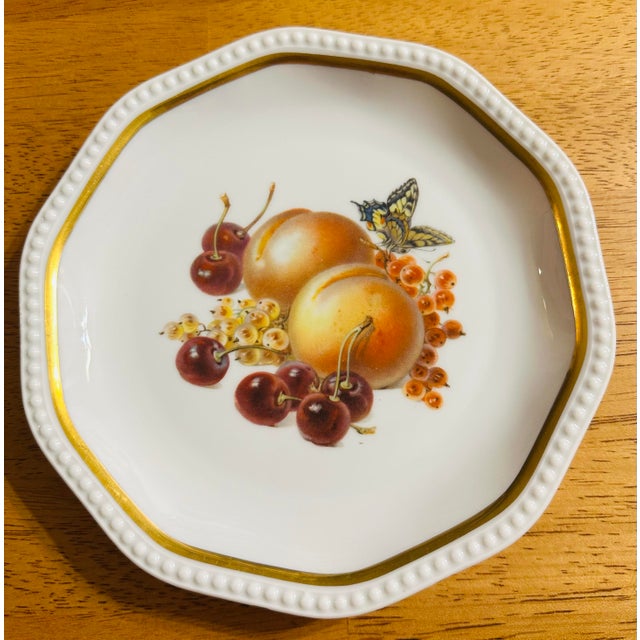 White 1930s Rosenthal Germany Plates Hand Painted With Fruits and Butterflies- Set of 6 For Sale - Image 8 of 12