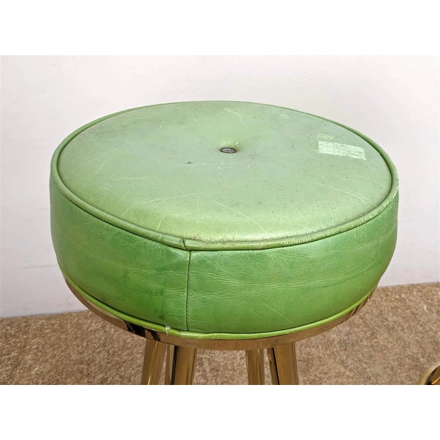 1970s Gold Tone 4 Leg Bar Stools - Set of 2 For Sale - Image 4 of 7
