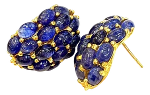 Bochic “Orient” Vintage Retro Bubble Sapphire Earrings Set 18K Gold & Silver