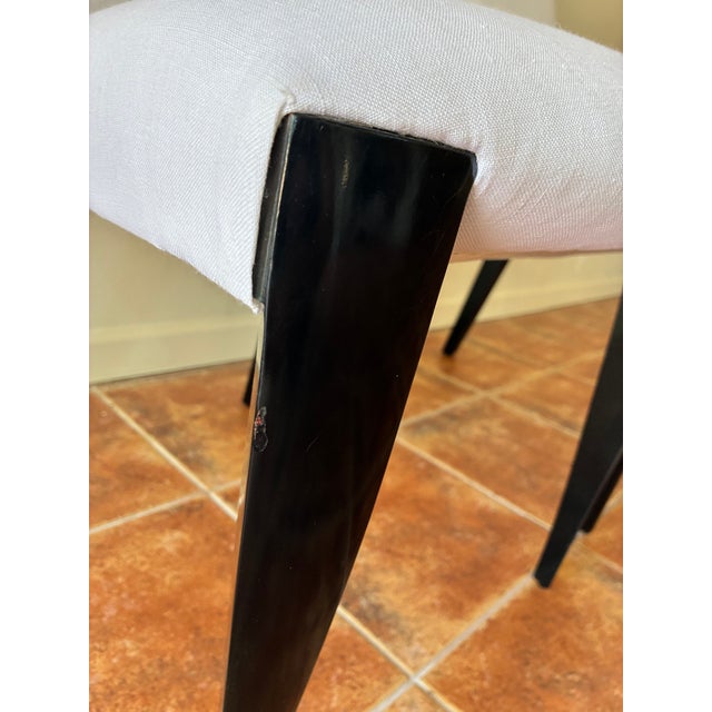 Contemporary Ebony and White Linen Dining Chairs For Sale - Image 9 of 11