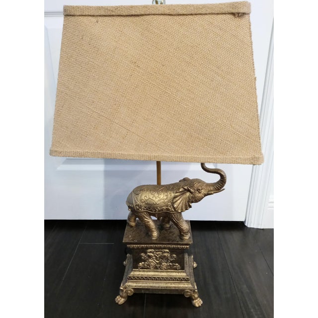 Vintage Frederick Cooper Elephant Table Lamp W/ Burlap Shade Chairish