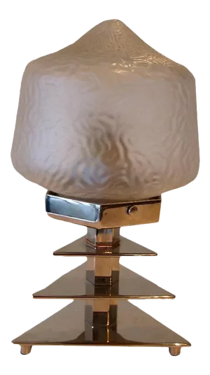 French Art Deco Chrome and Pebbled Glass Table Lamp Vintage