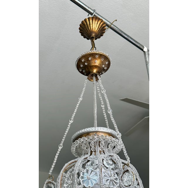 Sherle Wagner Crystal Beaded Basket Pendant Chandelier With Beaded Canopy For Sale - Image 10 of 18