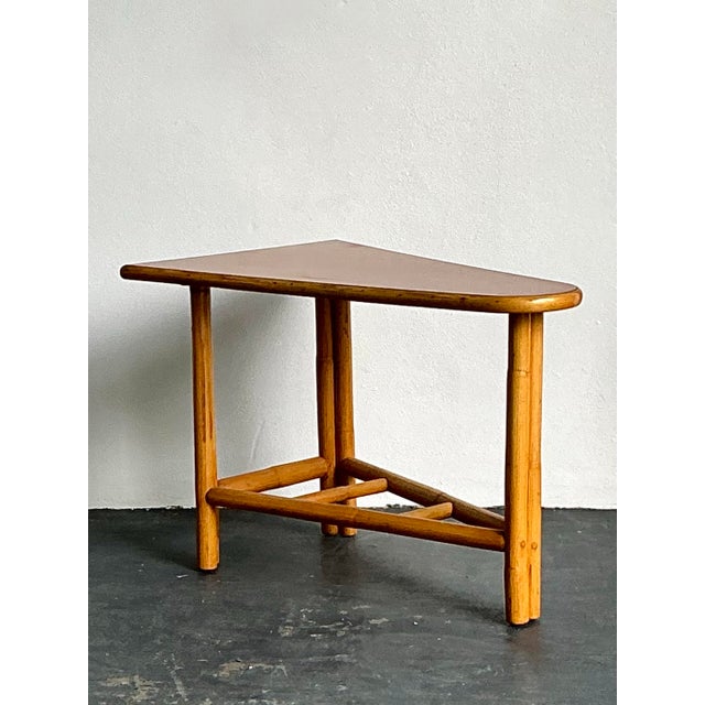 Vintage 1950s Pie Slice Rattan Side Table For Sale - Image 10 of 12