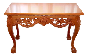 1950s Vintage Mahogany Console Table - Hand-Carved Chippendale Style With Claw Feet & Ornate Details