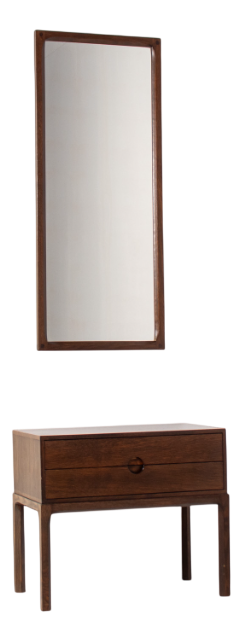 Danish Modern Console Table and Mirror by Kai Kristiansen for Aksel Kjersgaard, 1950s, Set of 2