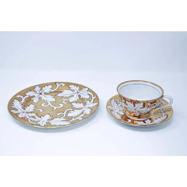 Early 21st Century Hand-Painted Gilt Porcelain Tea, Coffee Cup with Dessert Plate Set- 3 pieces For Sale - Image 11 of 13