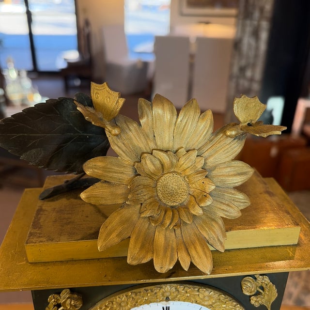 Gorgeous French mantle clock. flower bouquets and butterfly theme.