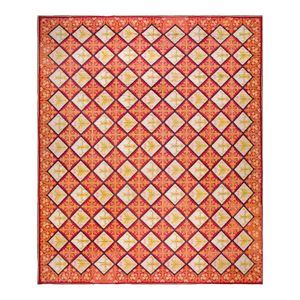 1870s Red White Diamond Antique French Needlepoint Rug 13'8" X 16'10" Flatweave Wool Carpet
