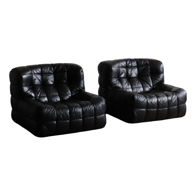 Kashima Lounge Chairs in Leather by Michel Ducaroy for Ligne Roset, 1969, Set of 2, Set of 2 For Sale