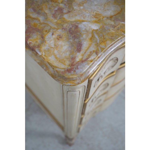 Wood Pair Vintage 4 Drawer Marble Top Shell Carved Chests For Sale - Image 7 of 12