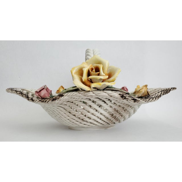 Capo Di Monte Bowl Centerpiece Spaghetti Porcelain & Roses Italy 1960s For Sale - Image 4 of 13