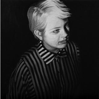 Hayley #10 by Rebecca Mason Adams | Acrylic on Canvas Portrait of a Young Woman in Striped Shirt For Sale