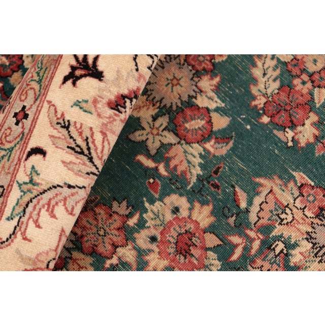 Textile Shabby Chic 1990's Floral Pak-Persian Green/Ivory Wool Rug - 6'1'' X 9'2'' For Sale - Image 7 of 9