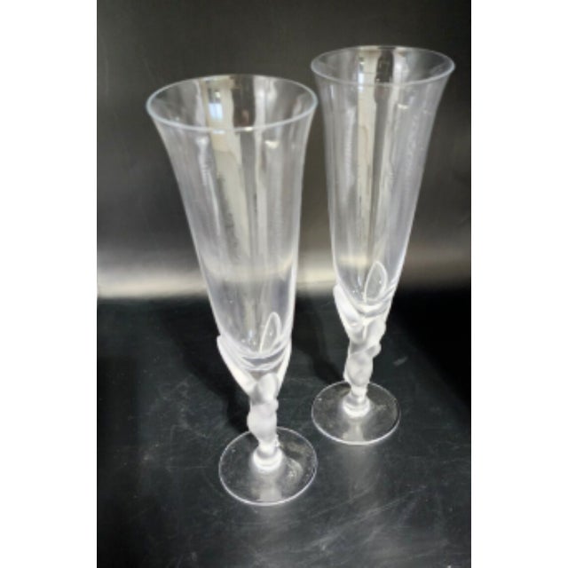 1990s 1990s Retired Carl Faberge "Kissing Doves" Art Deco Champagne Flutes - a Pair For Sale - Image 5 of 11