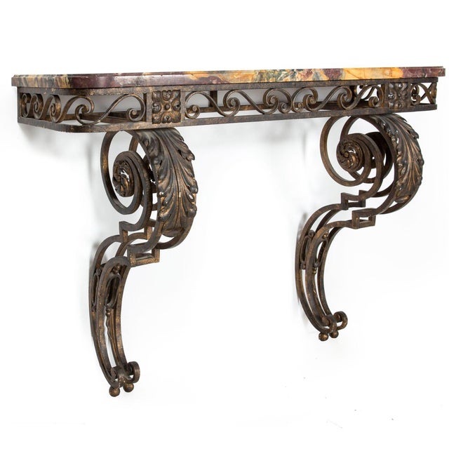 Circa 1930s Art Deco Wrought-Iron Marble Console Pier Table For Sale - Image 4 of 18