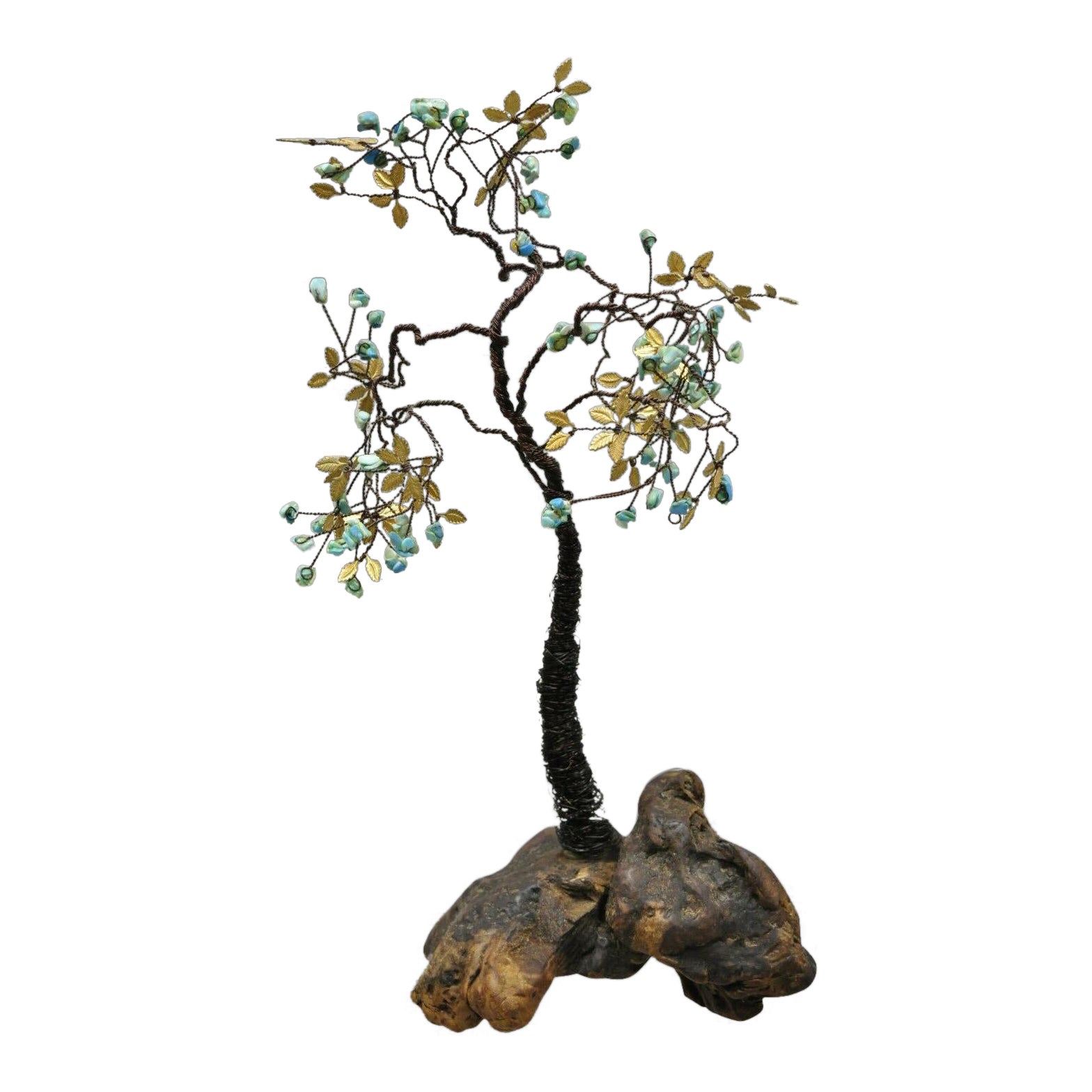Copper Wire Bonsai Tree Brass Leaves Stone Fruit Sculpture Chairish