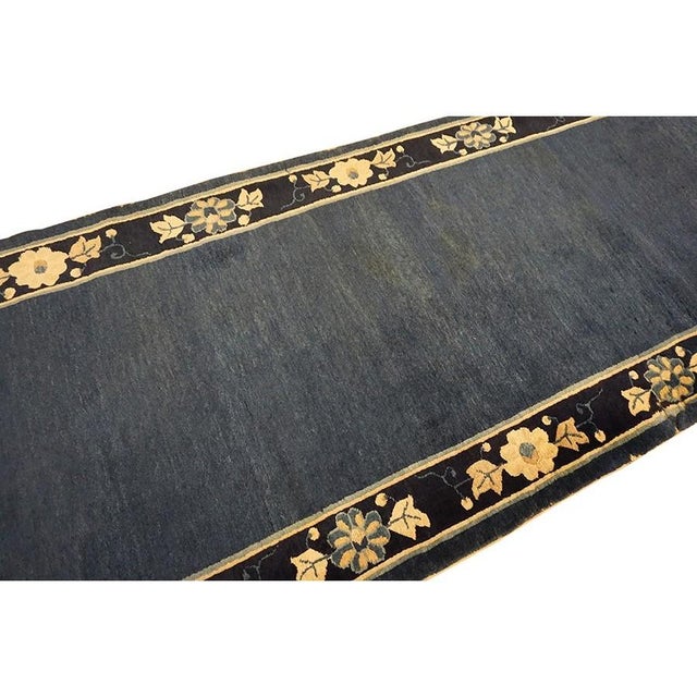 1920s Navy Blue Solid Minimalist Deco Antique Chinese Peking Runner Rug For Sale - Image 9 of 11