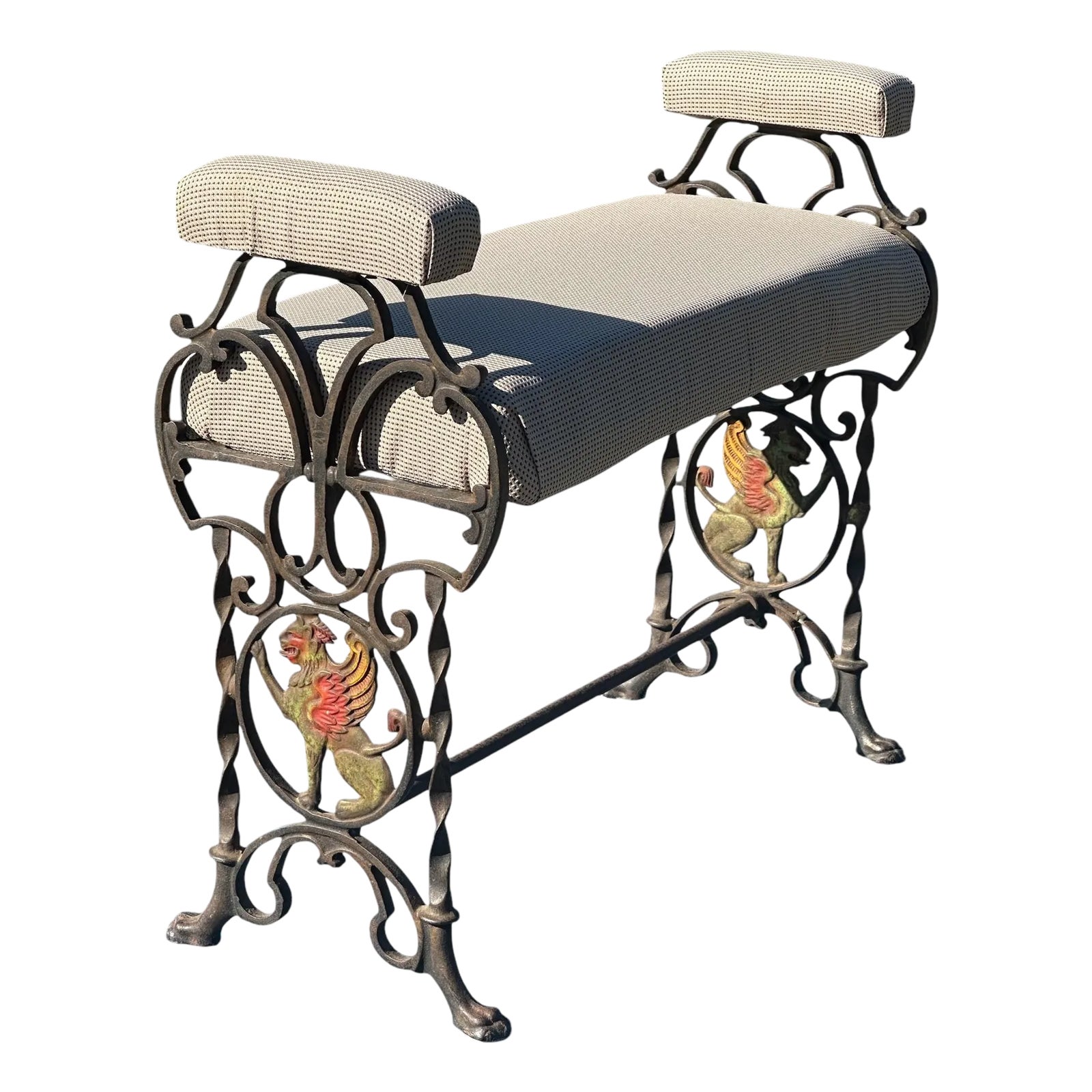 Antique Art Deco Cast Iron Vanity Window Bench With Polychrome Griffin ...