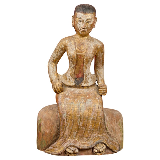 Burmese 19th Century Hand Carved, Gilded and Painted Sculpture of a Seated Woman For Sale - Image 13 of 13