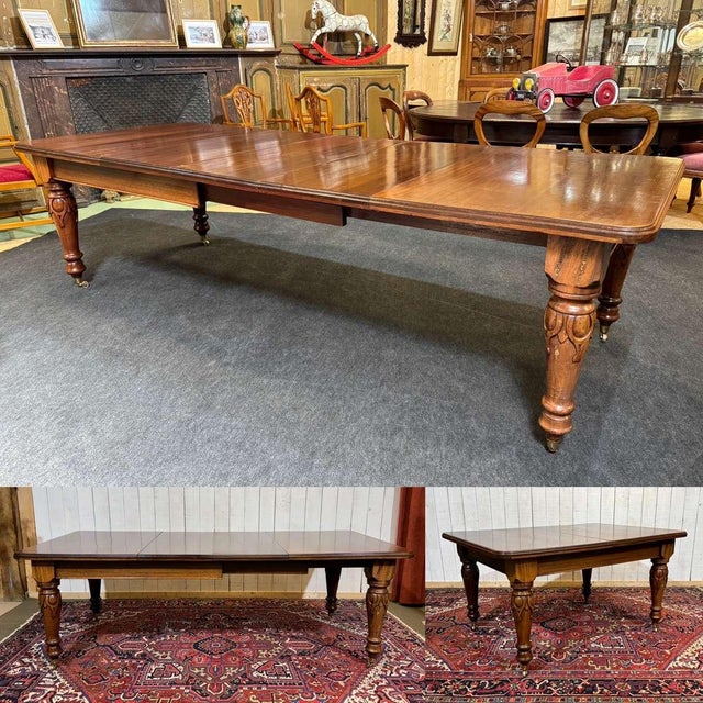 Victorian English Mahogany Table with 3 Extension Leaves, 1950s For Sale - Image 16 of 18