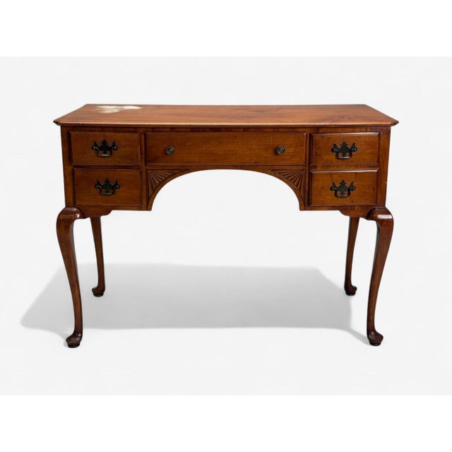 Queen Anne, Mahogany, Brass, Writing Table or Desk, England, 1900s A Queen Anne style mahogany and brass writing desk...