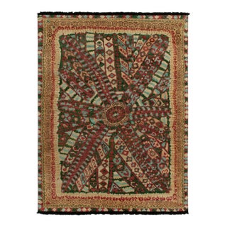 Tribal Style Rug in Red, Green Geometric Pattern and Beige Border by Rug & Kilim For Sale