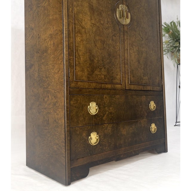 Large Burl Wood Brass 2 Doors Drawer Mastercraft Gentleman's Chest Dresser MINT For Sale - Image 13 of 13