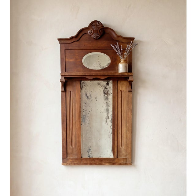 Antique French Provincial Carved Oak Hall Mirror with Beveled Glass and Shelf, 1890 For Sale - Image 15 of 15