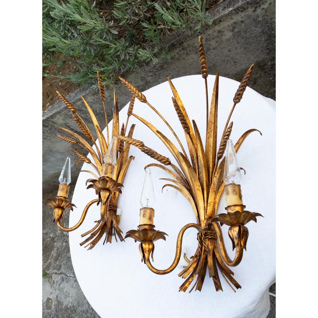 Italian Gilt Metal Wall Sconces with Leaves and Ears of Wheat, 1960s-1970s, Set of 2 For Sale - Image 9 of 11
