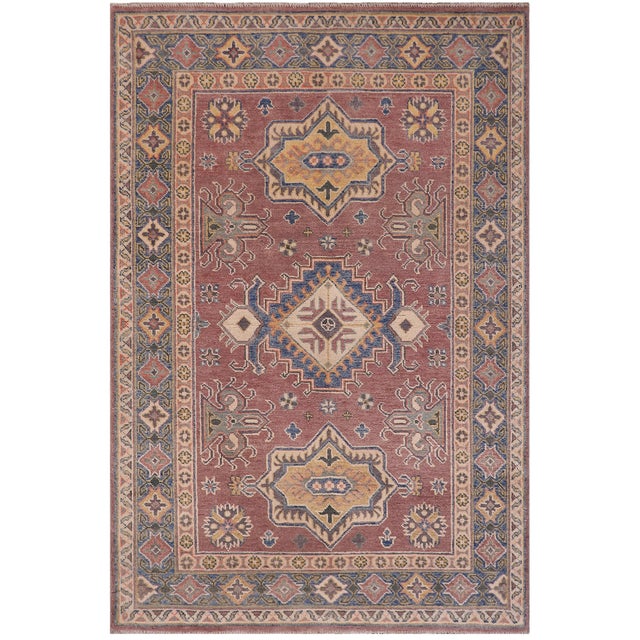 Bohemian Kazak Tribal Light Purpl/Light Blue Wool Rug - 4'0''x5'9'' For Sale - Image 10 of 10