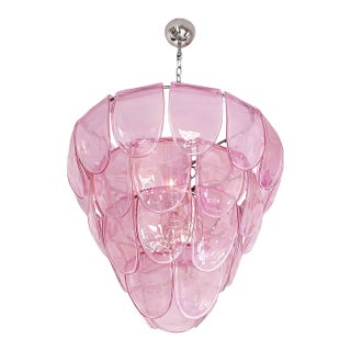 Italian Contemporary Modern Pink Sanded "Petals" Murano Style Glass Chandelier For Sale